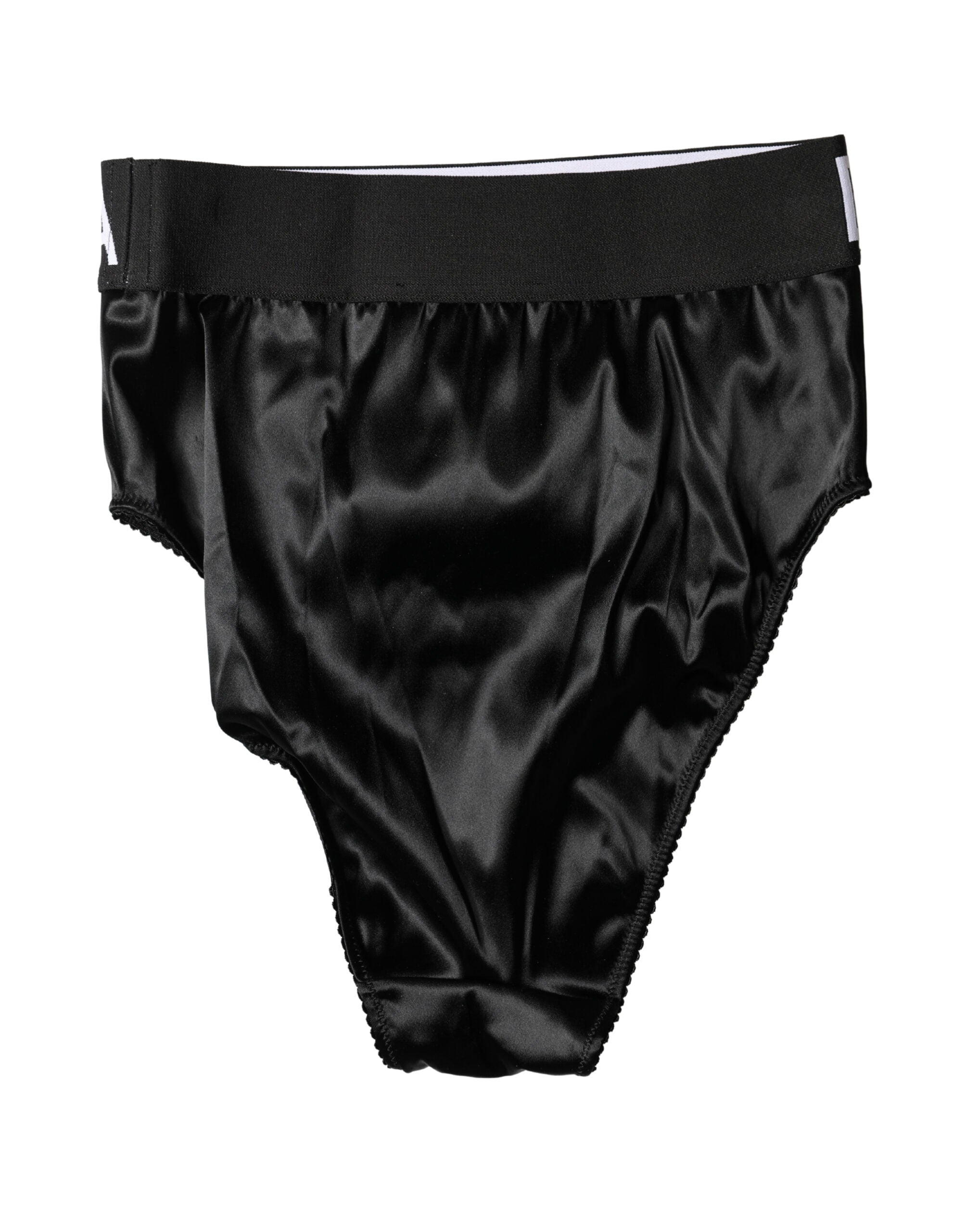 Black Satin High-Waist Brief Logo Women Underwear