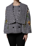 Dolce & Gabbana Black White Monochrome Patterned Floral Cape Jacket