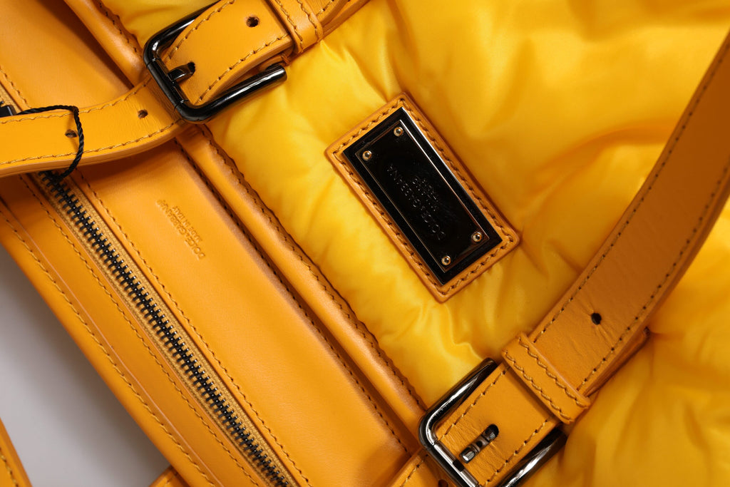 Yellow Orange Nylon Logo Plaque Hand Shoulder Duffle Bag