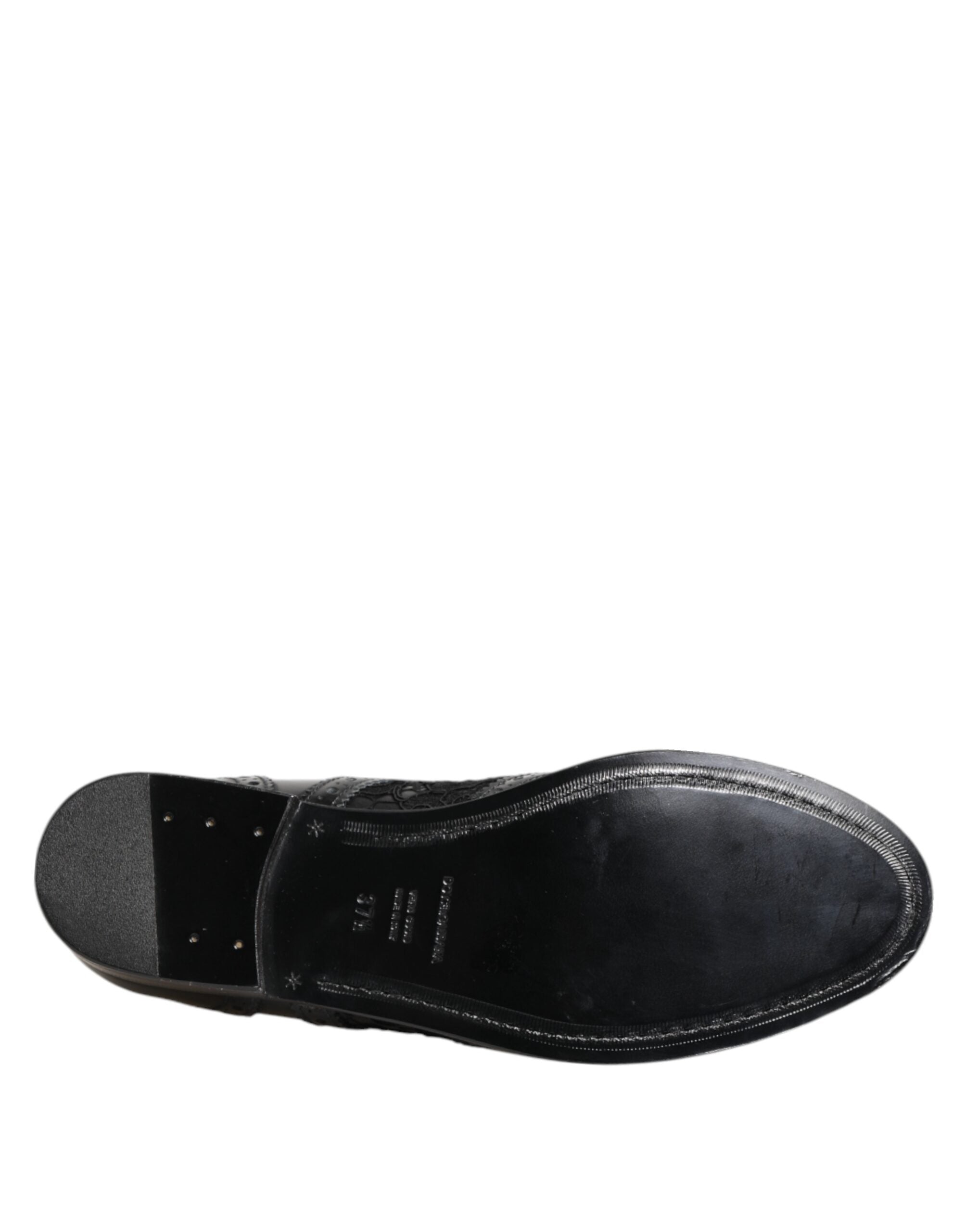 Black Leather Floral Lace Dress Formal  Shoes