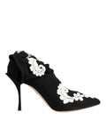Dolce & Gabbana Black White Embroidered Jersey Stiletto Boots Shoes