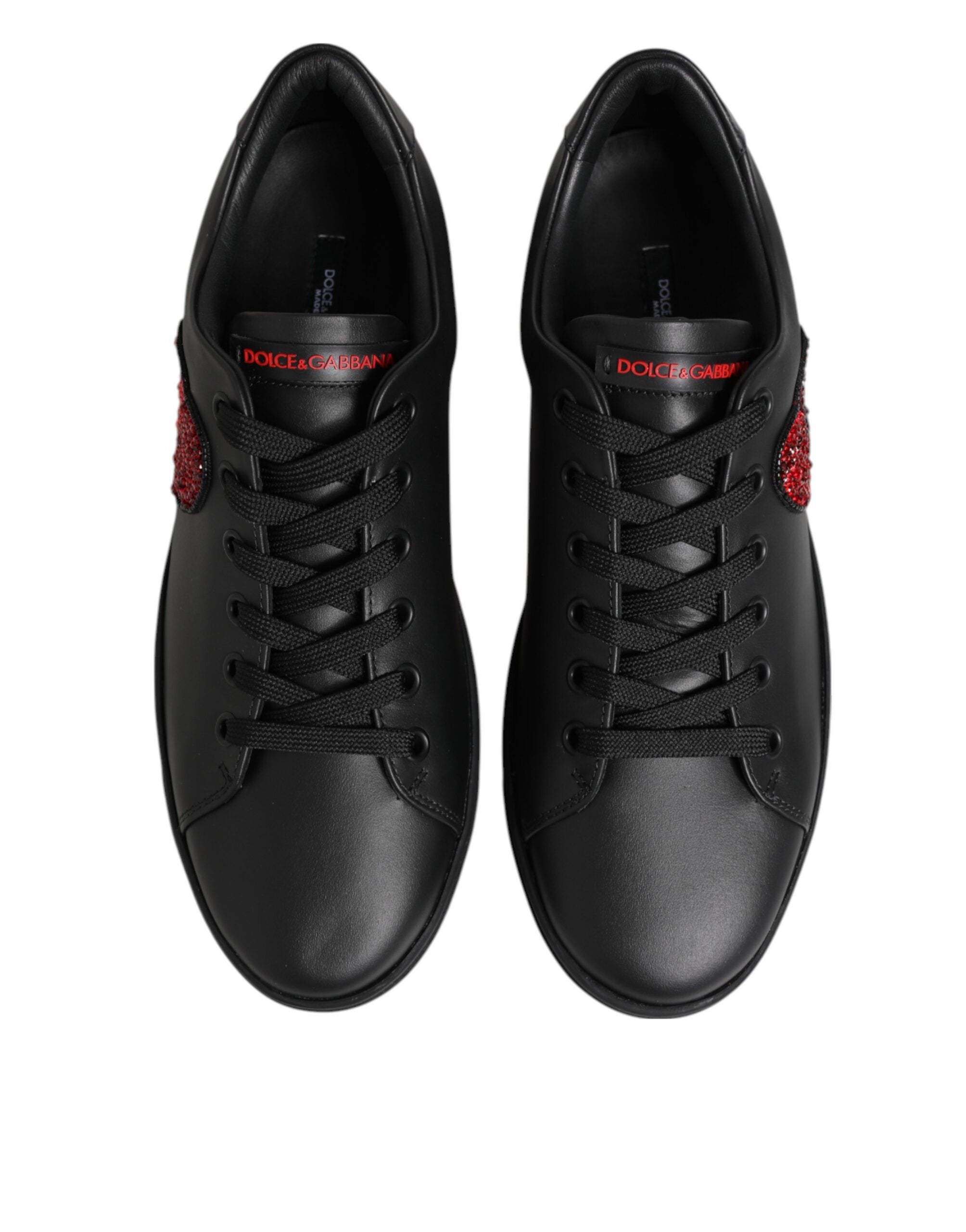 Black Leather Crystal Heart Low Top Sneakers  Shoes
